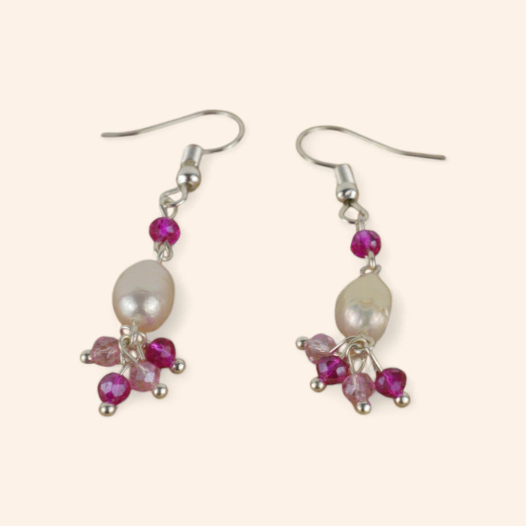 Boucles d'oreilles perle d'eau douce et perles cristal rose  Boucles d'Oreilles Jethyka