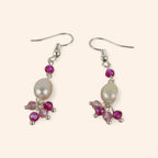 Boucles d'oreilles perle d'eau douce et perles cristal rose  Boucles d'Oreilles Jethyka