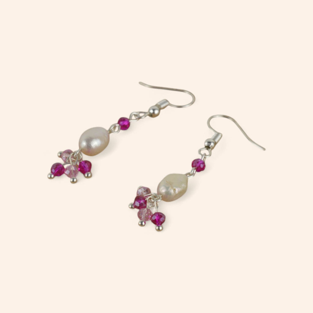 Boucles d'oreilles perle d'eau douce et perles cristal rose  Boucles d'Oreilles Jethyka
