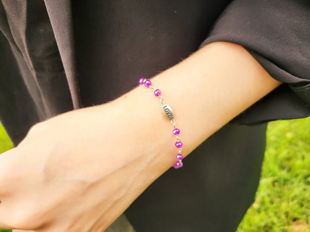 Bracelet femme perles cristal violettes et perle Love en métal  Bracelet Jethyka