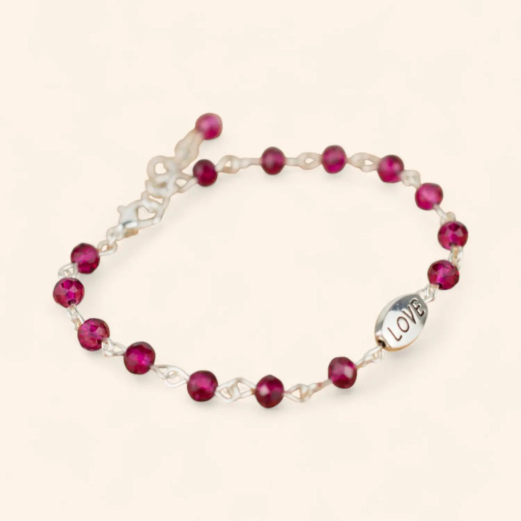 Bracelet Love en perles cristal Rouge framboise  Bracelet Jethyka