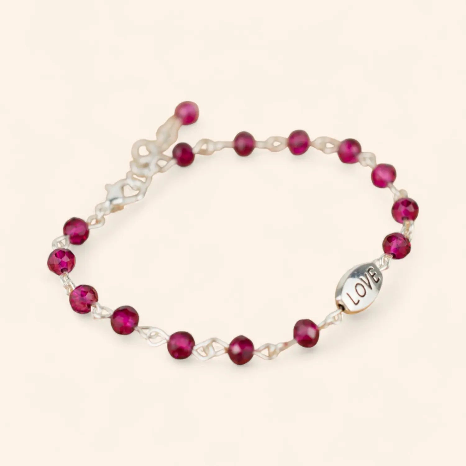 Bracelet Love en perles cristal Rouge framboise  Bracelet Jethyka