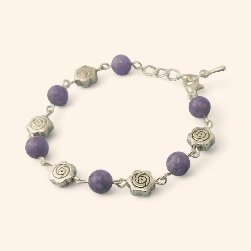 Bracelet en Pierres Naturelles Angélite et Perles Roses  Bracelet Jethyka