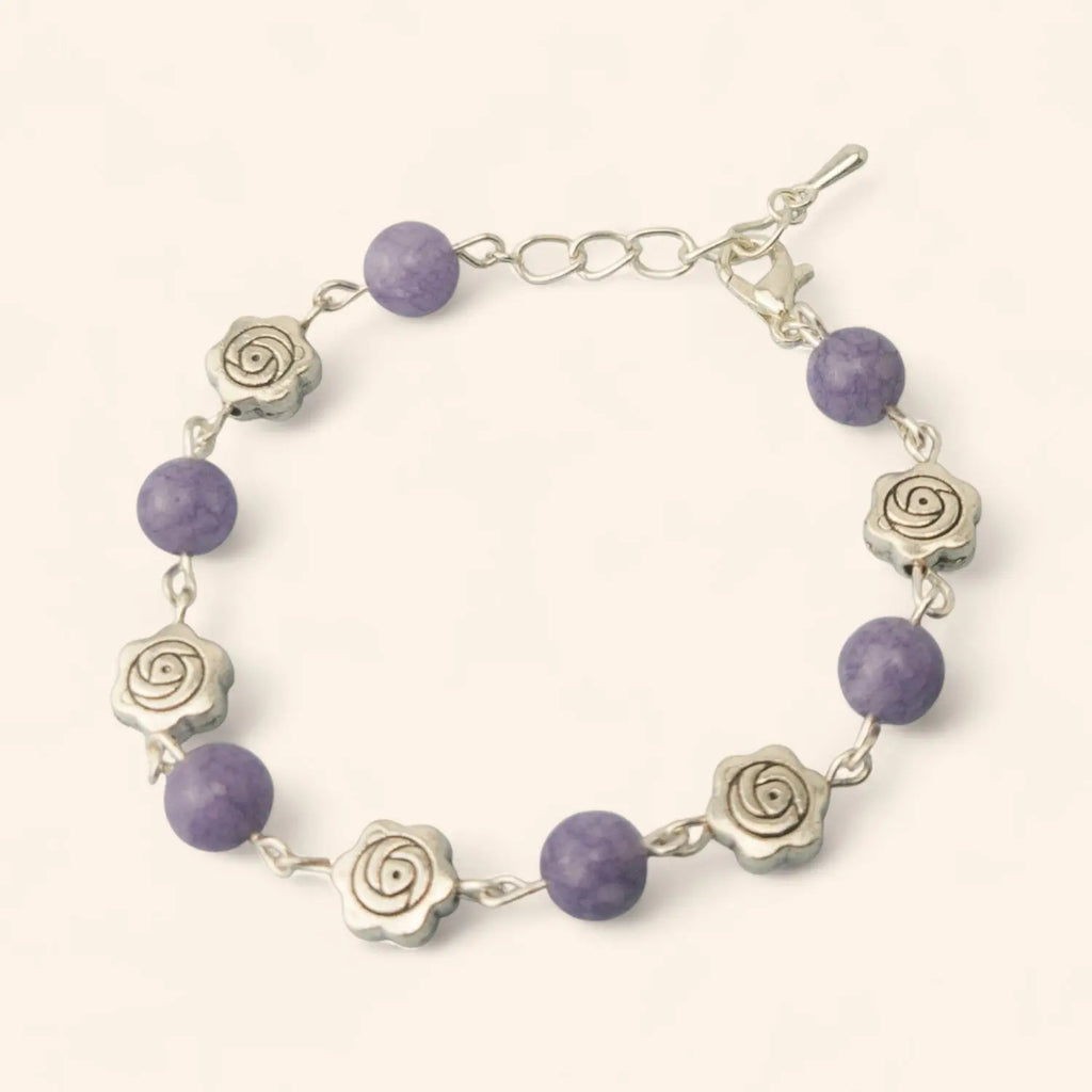 Bracelet en Pierres Naturelles Angélite et Perles Roses  Bracelet Jethyka