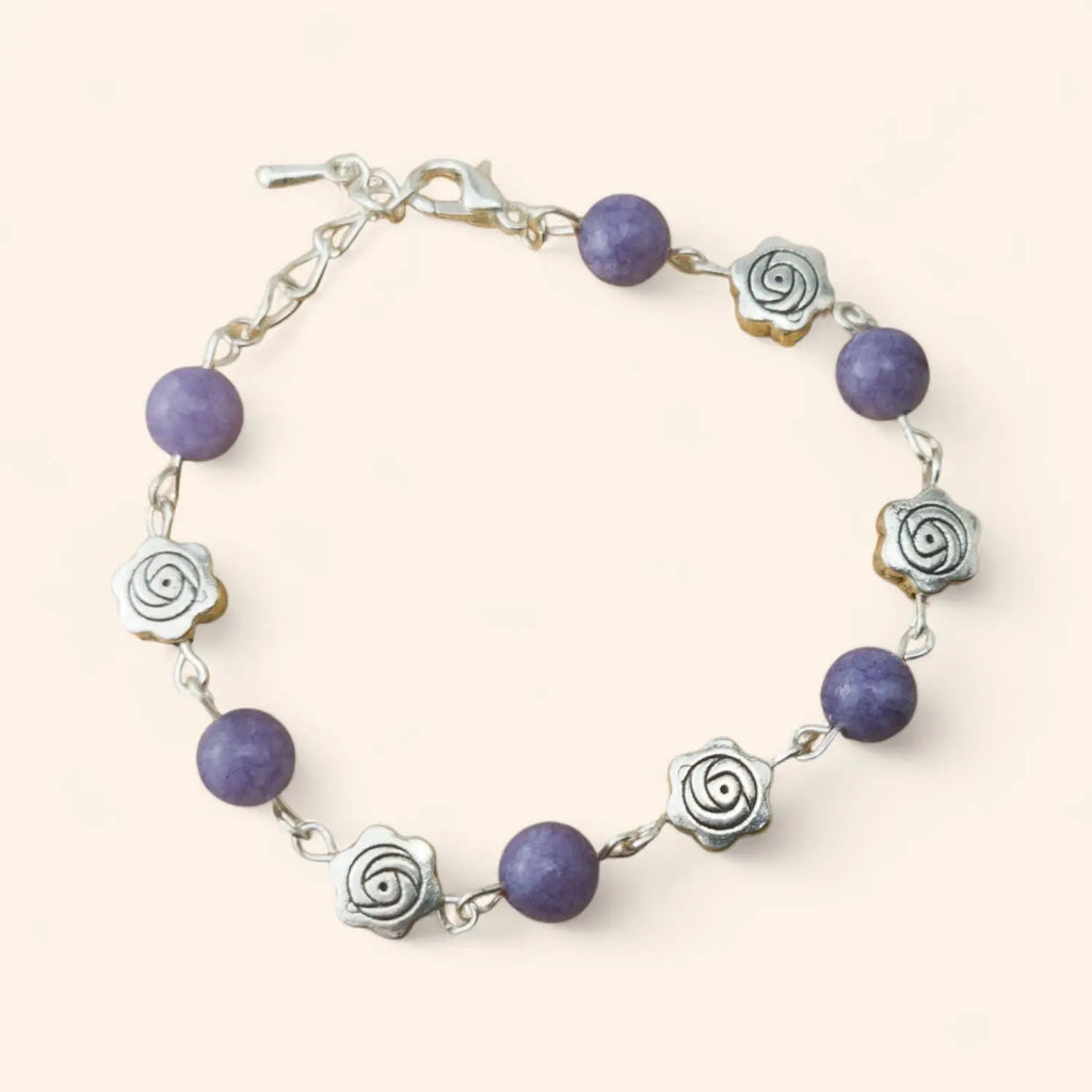 Bracelet en Pierres Naturelles Angélite et Perles Roses  Bracelet Jethyka