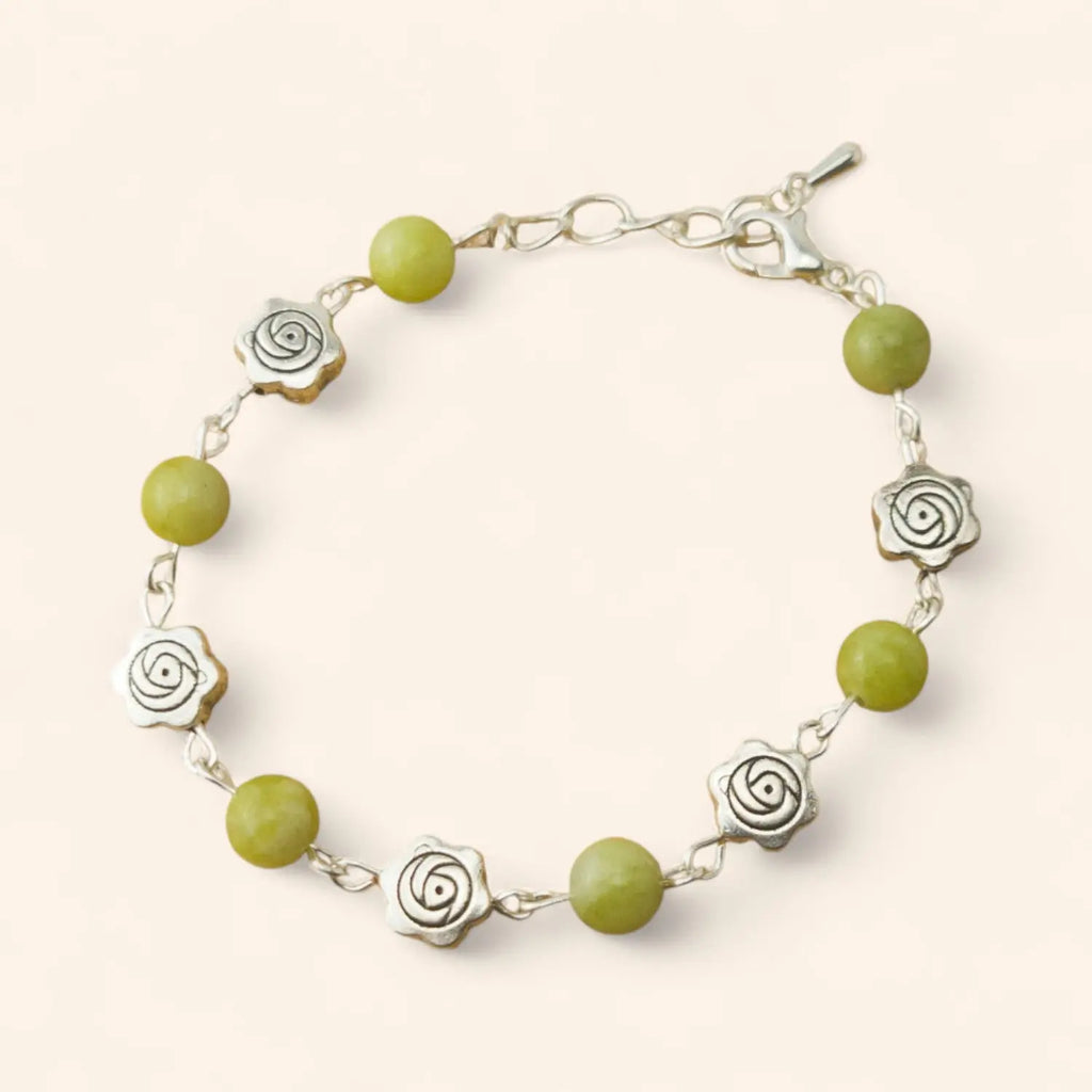 Bracelet en Pierres Naturelles Jade et Perles Roses  Bracelet Jethyka