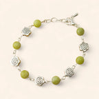 Bracelet en Pierres Naturelles Jade et Perles Roses  Bracelet Jethyka