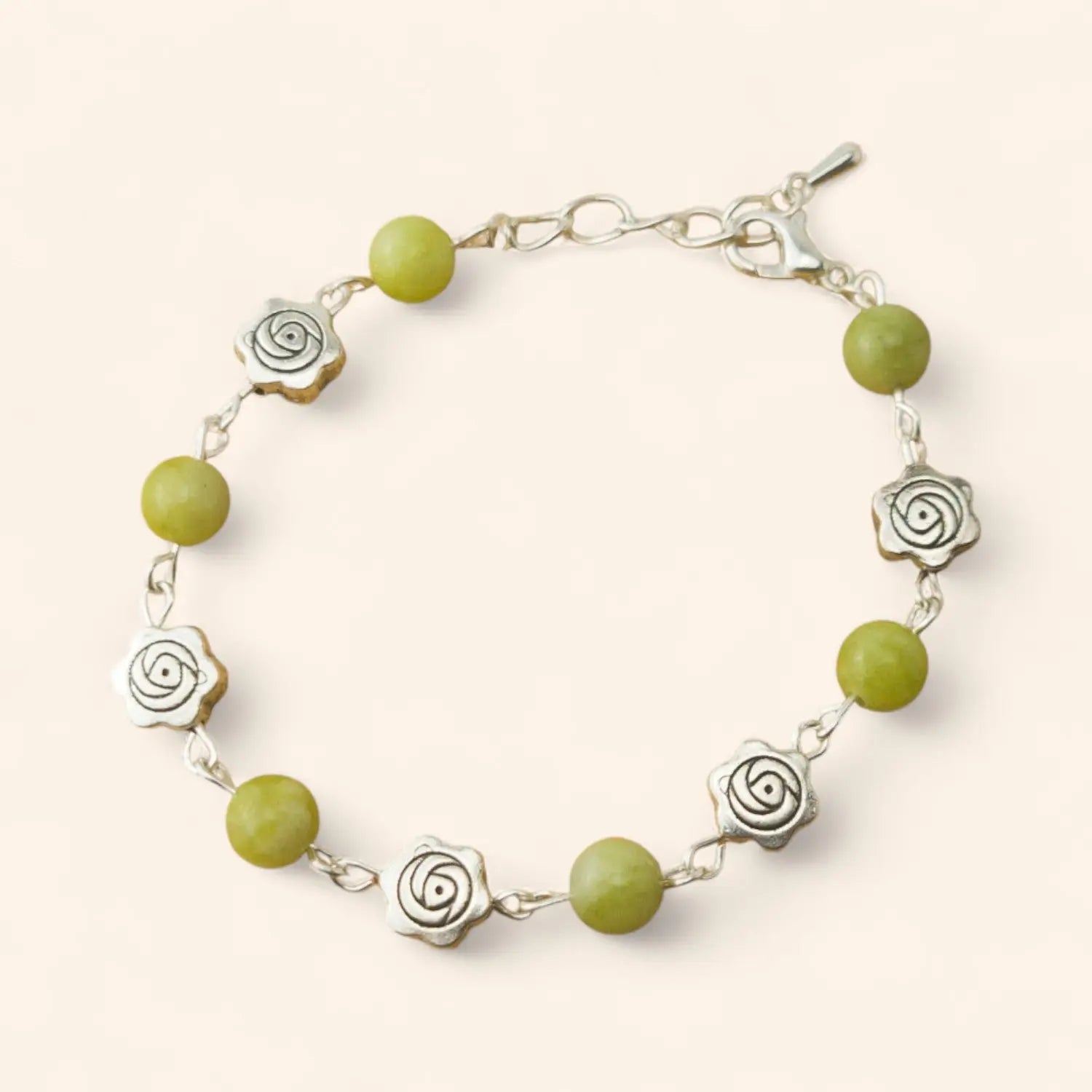 Bracelet en Pierres Naturelles Jade et Perles Roses  Bracelet Jethyka