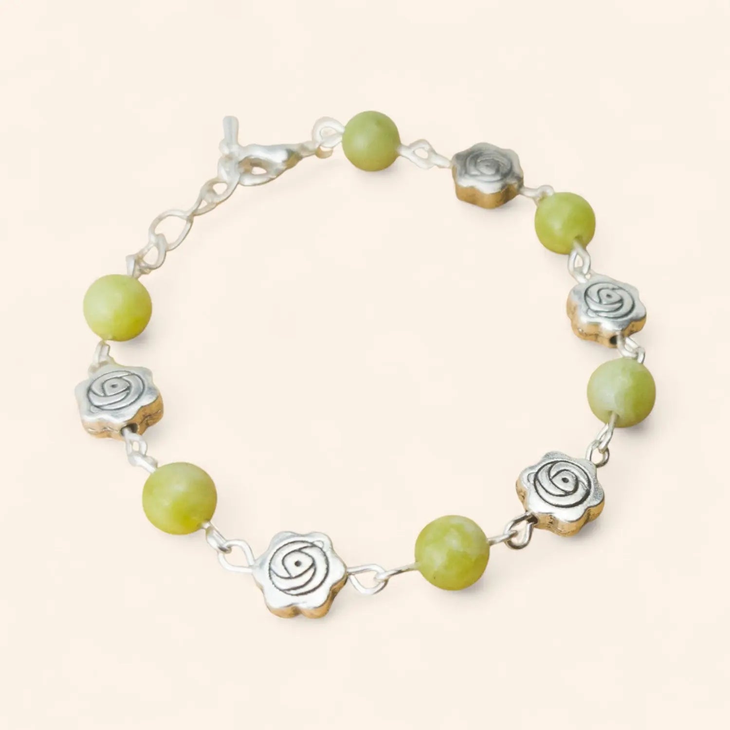 Bracelet en Pierres Naturelles Jade et Perles Roses  Bracelet Jethyka