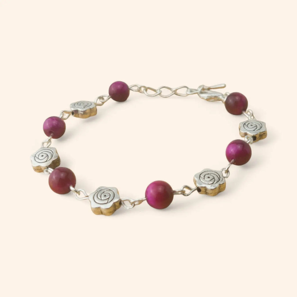 Bracelet en Pierres Naturelles Œil de Tigre Rose et Perles Roses  Bracelet Jethyka