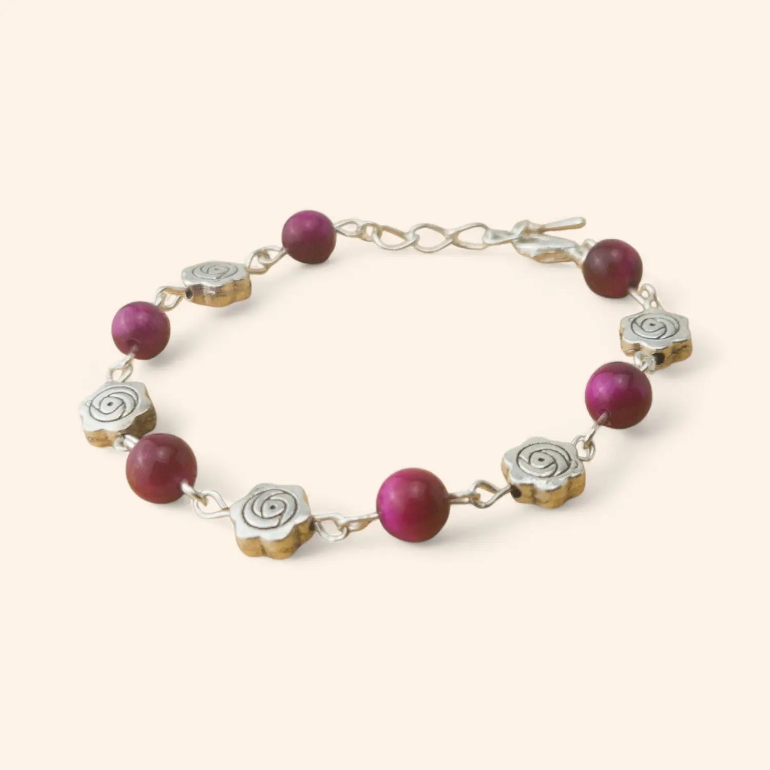 Bracelet en Pierres Naturelles Œil de Tigre Rose et Perles Roses  Bracelet Jethyka