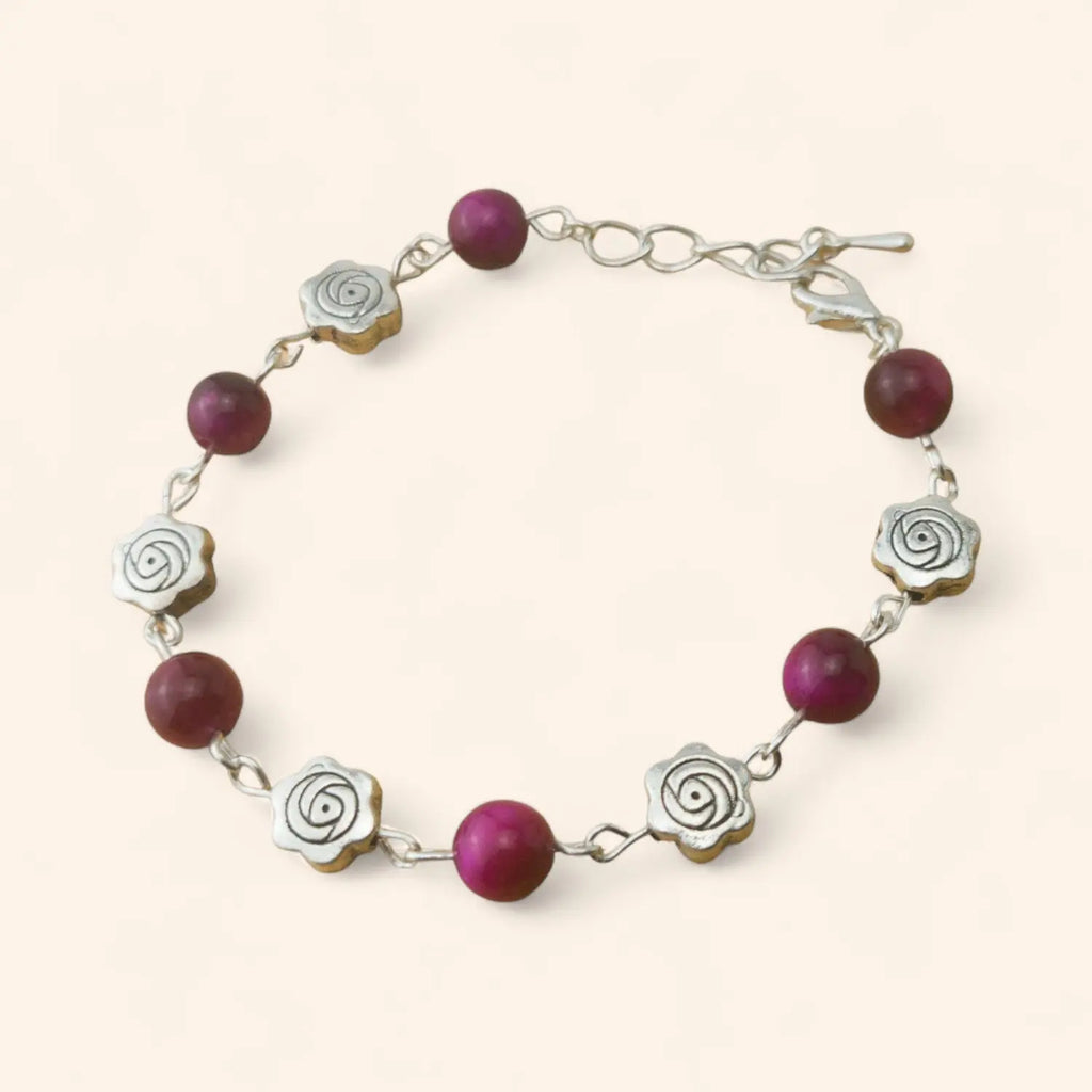 Bracelet en Pierres Naturelles Œil de Tigre Rose et Perles Roses  Bracelet Jethyka