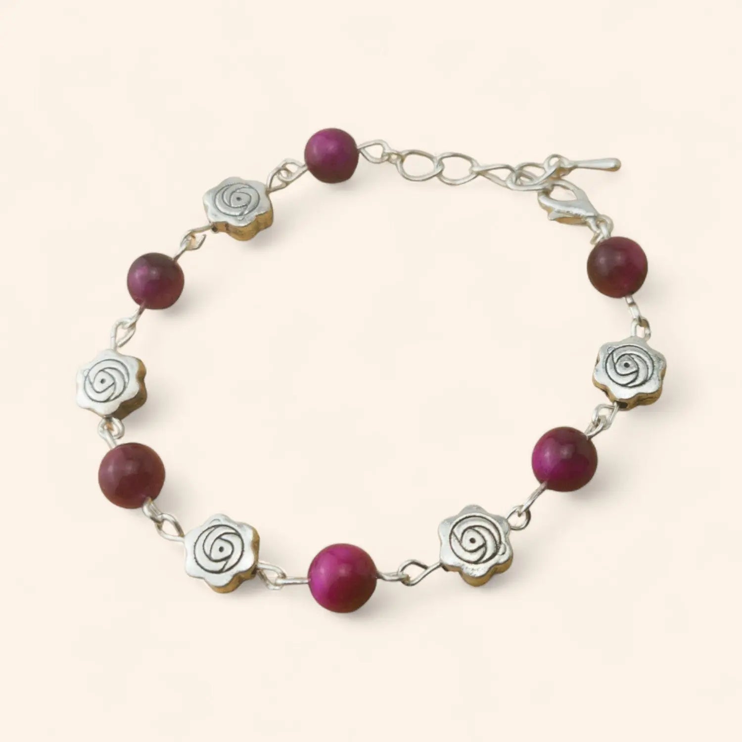 Bracelet en Pierres Naturelles Œil de Tigre Rose et Perles Roses  Bracelet Jethyka