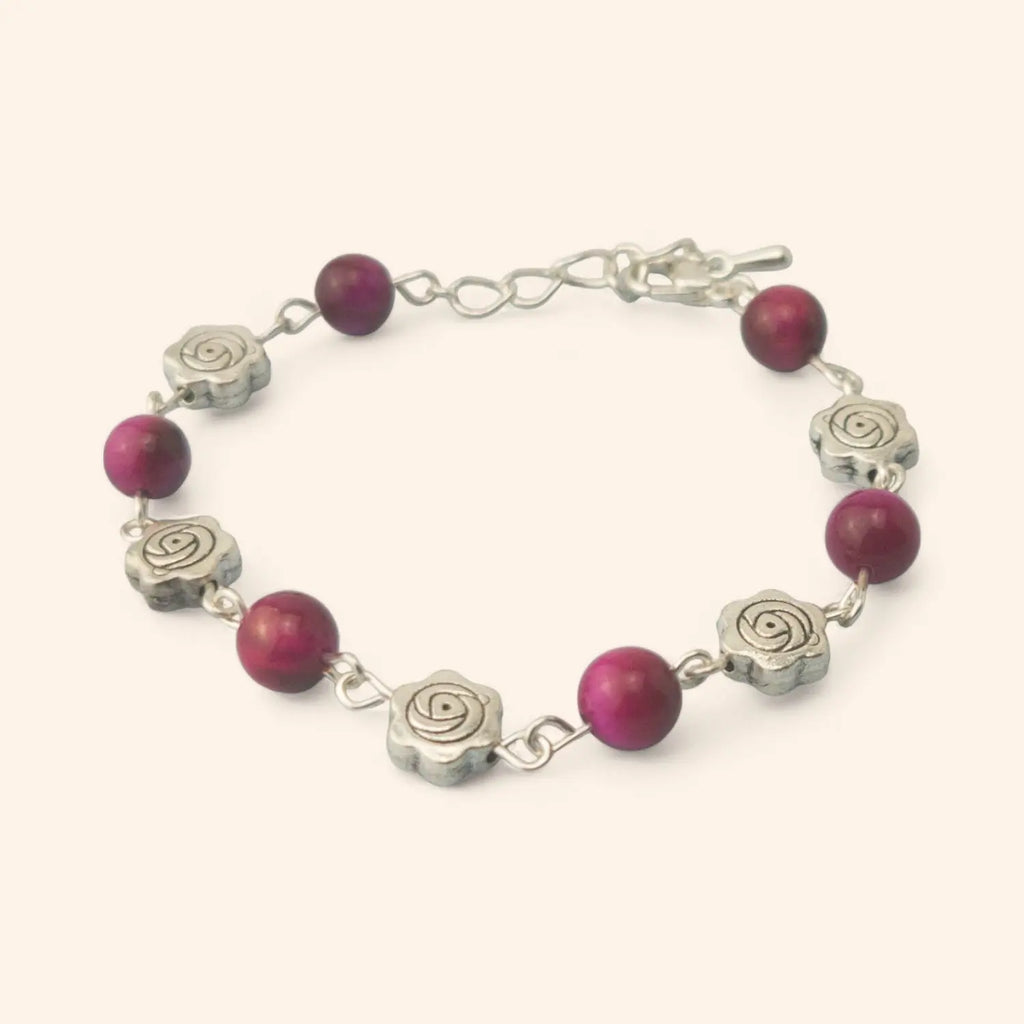 Bracelet en Pierres Naturelles Œil de Tigre Rose et Perles Roses  Bracelet Jethyka
