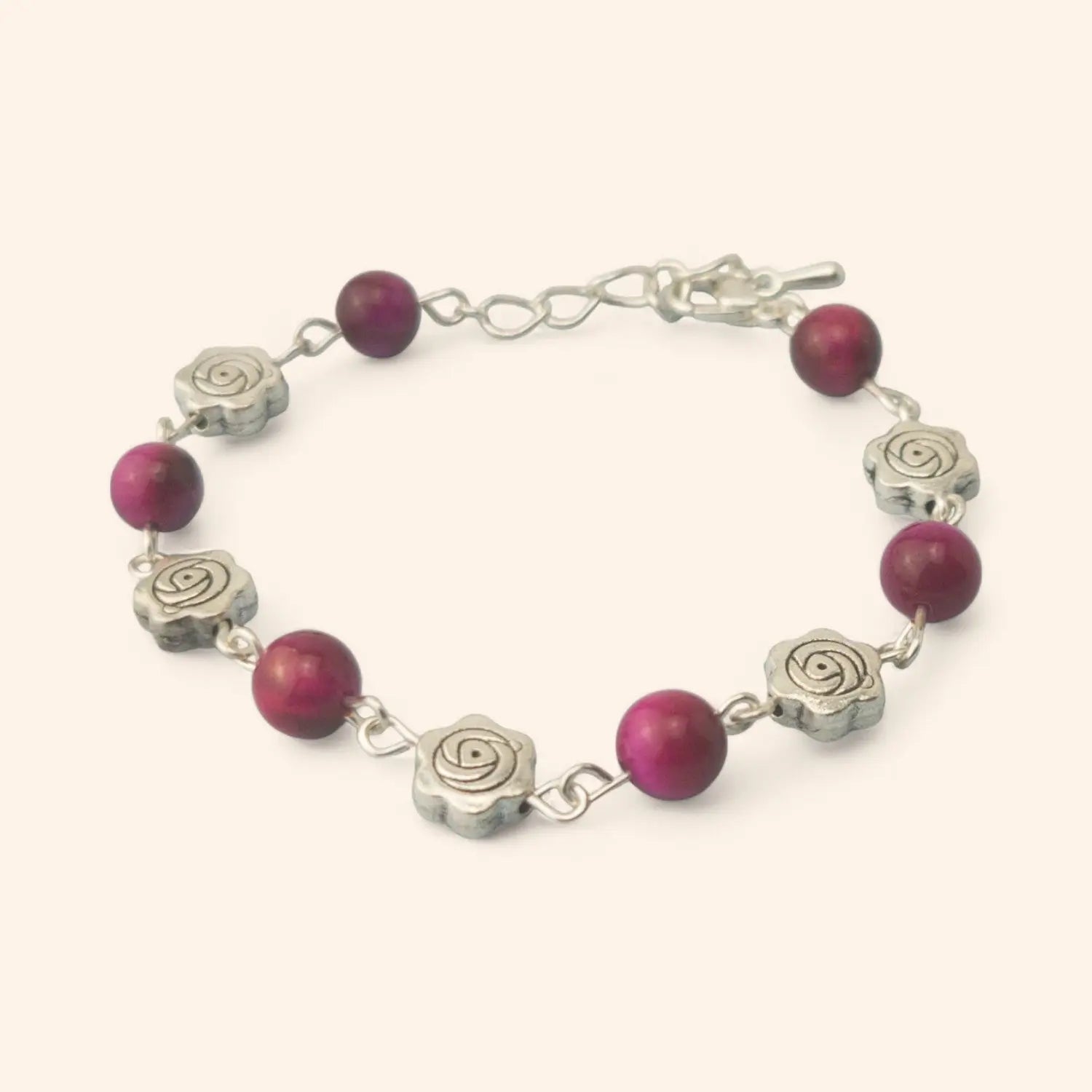 Bracelet en Pierres Naturelles Œil de Tigre Rose et Perles Roses  Bracelet Jethyka