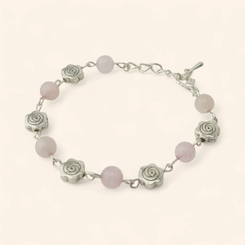 Bracelet en Pierres Naturelles Quartz Rose et Perles Roses  Bracelet Jethyka