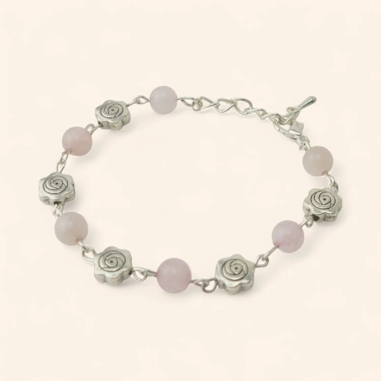 Bracelet en Pierres Naturelles Quartz Rose et Perles Roses  Bracelet Jethyka