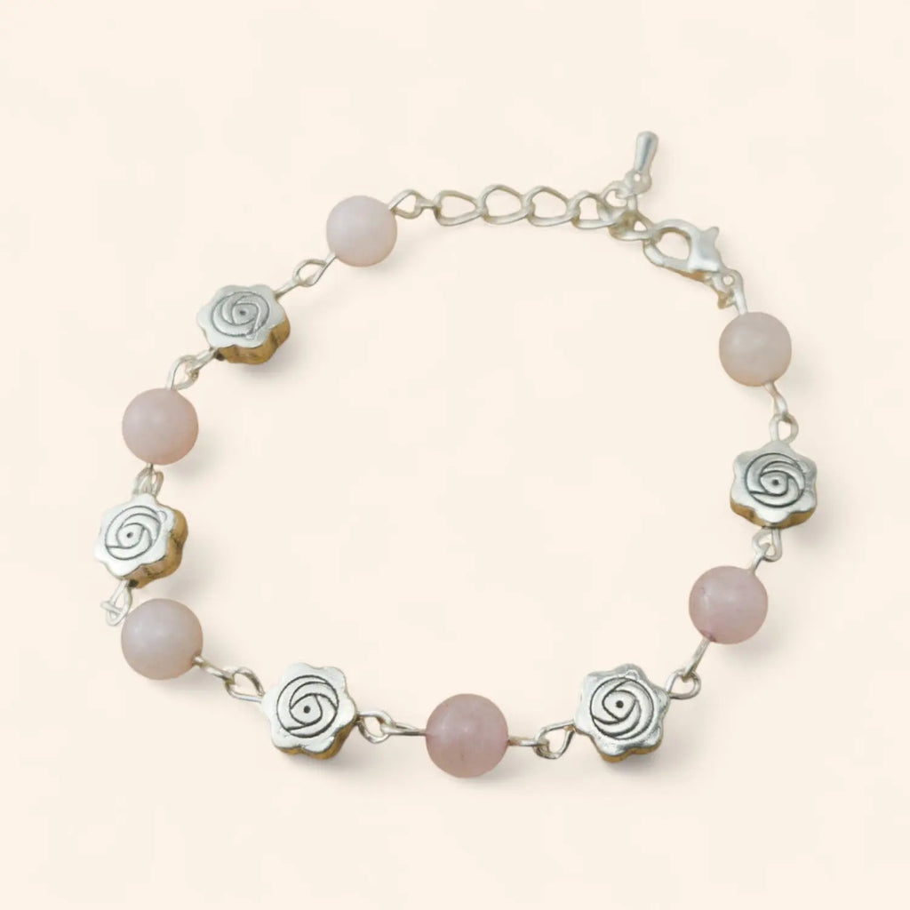 Bracelet en Pierres Naturelles Quartz Rose et Perles Roses  Bracelet Jethyka