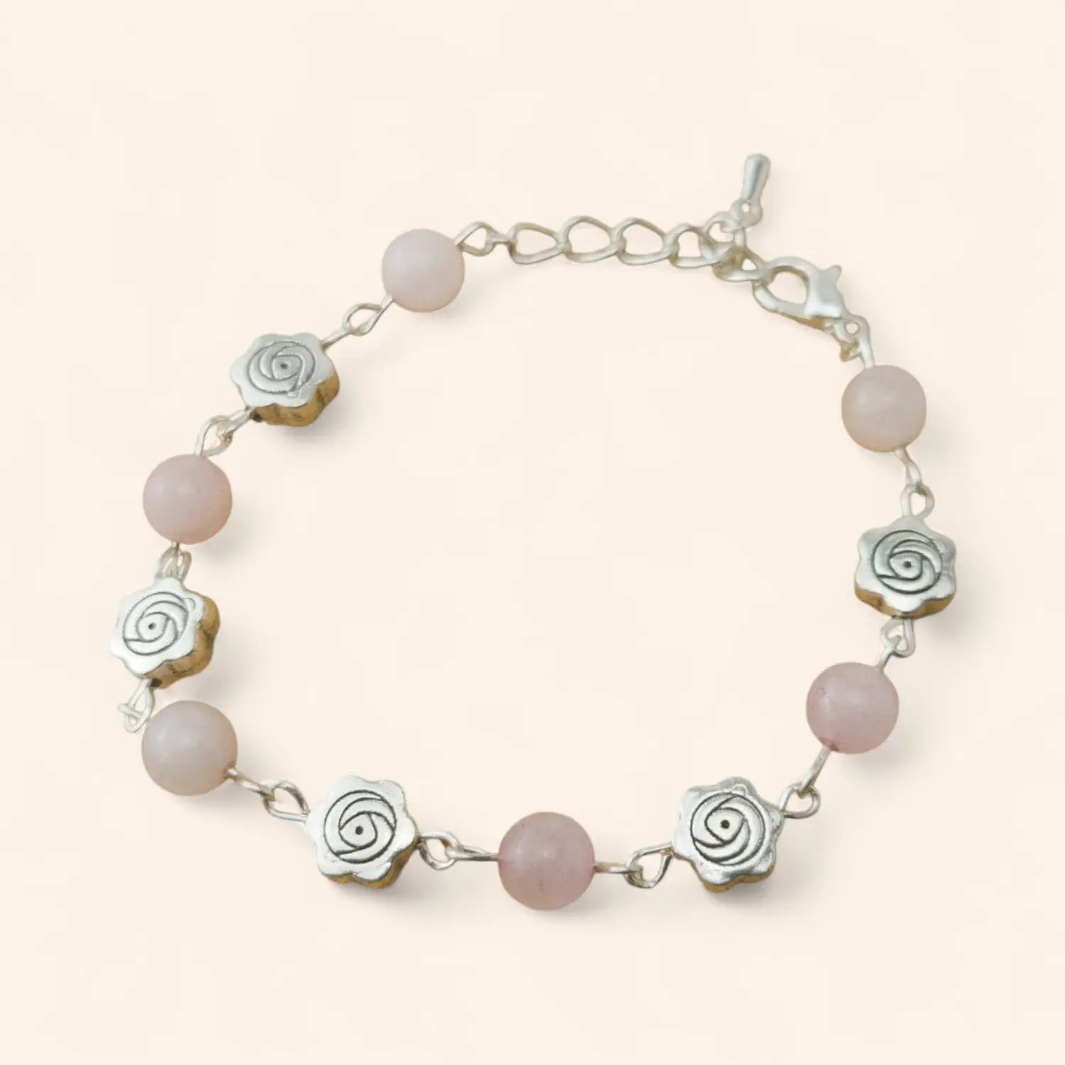 Bracelet en Pierres Naturelles Quartz Rose et Perles Roses  Bracelet Jethyka