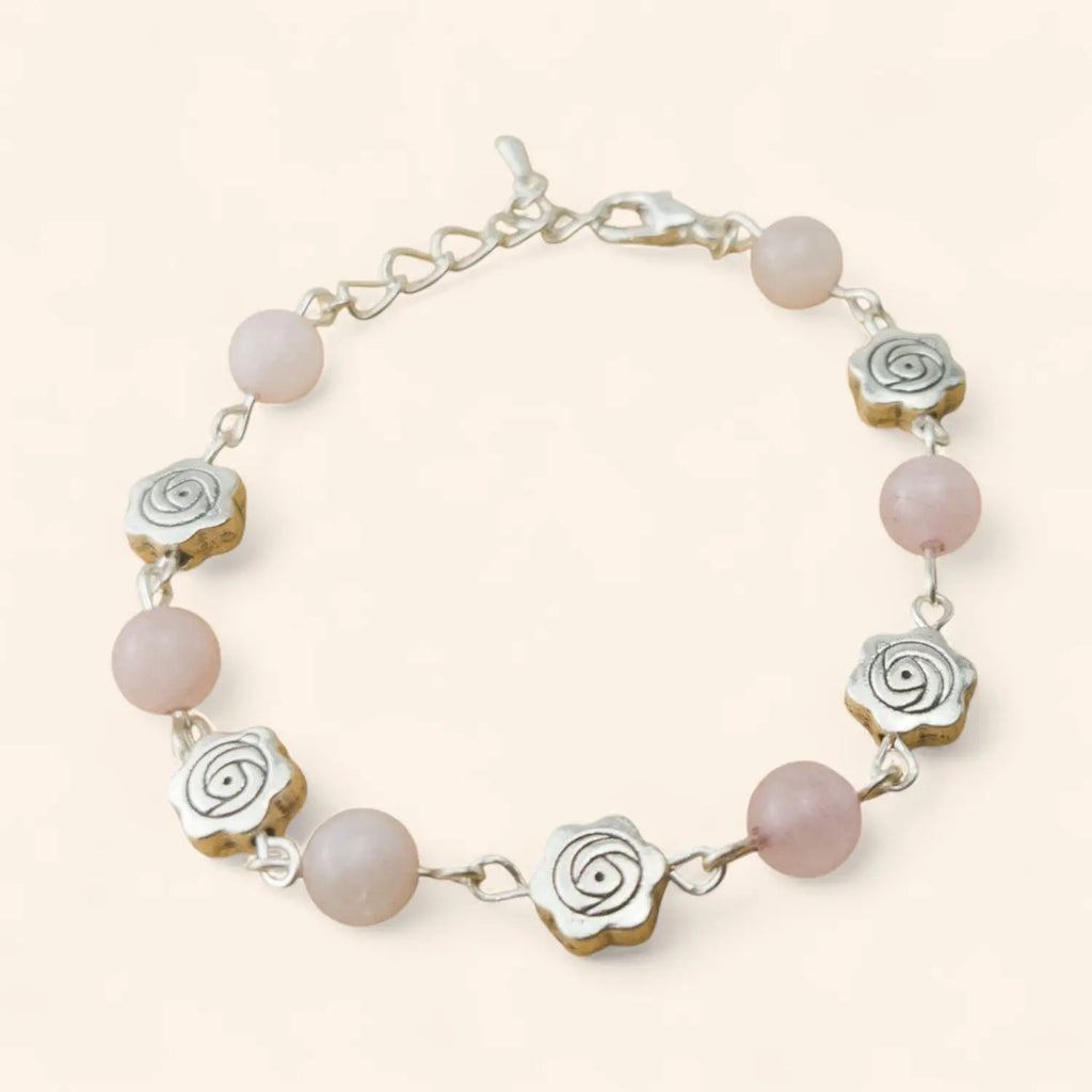 Bracelet en Pierres Naturelles Quartz Rose et Perles Roses  Bracelet Jethyka