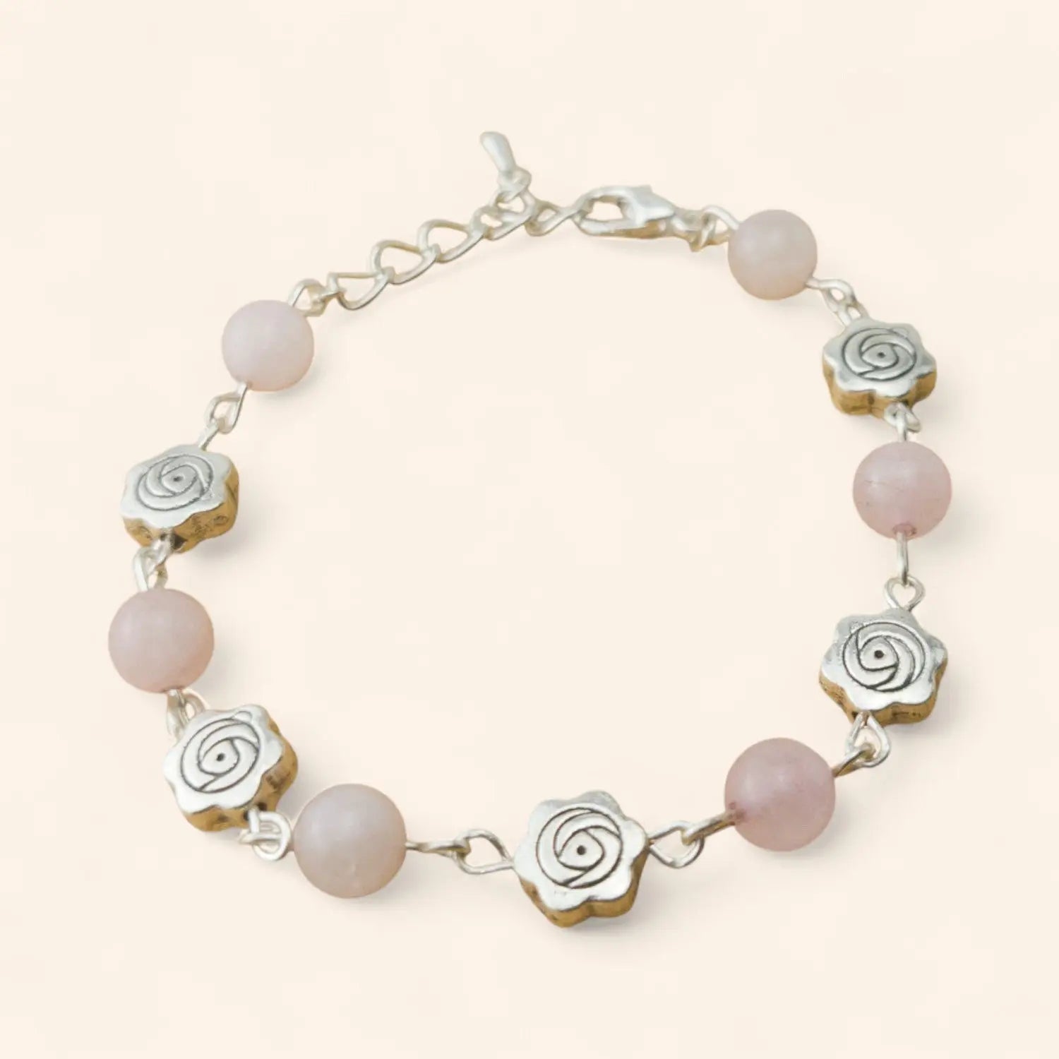 Bracelet en Pierres Naturelles Quartz Rose et Perles Roses  Bracelet Jethyka