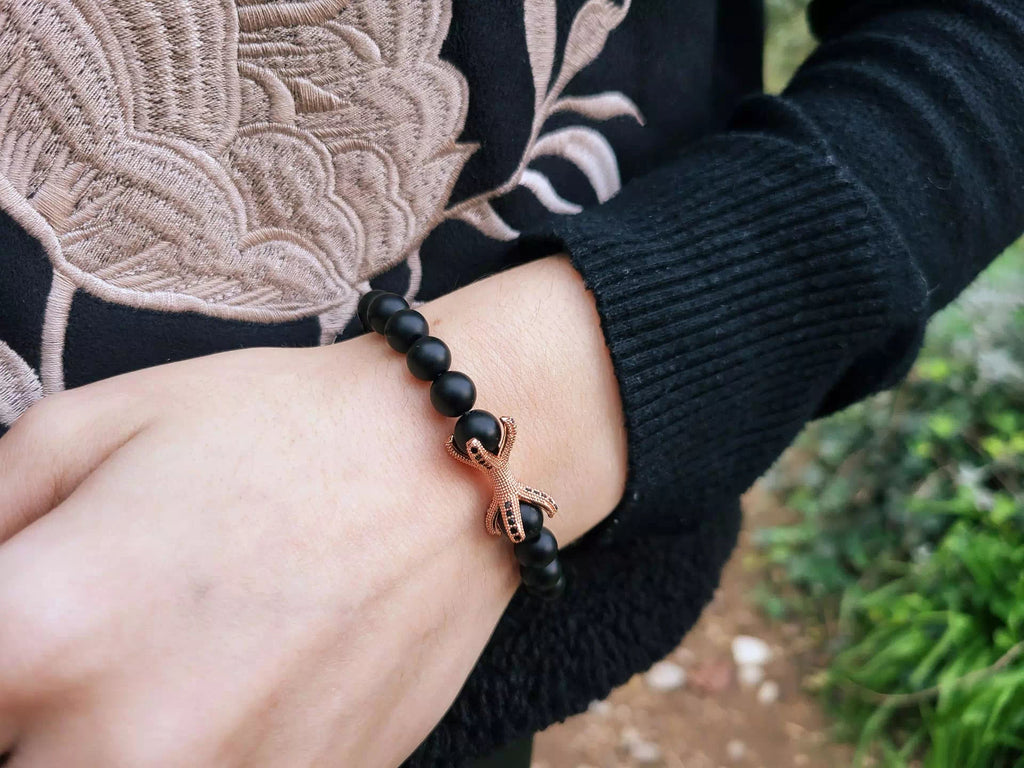 Bracelet étreinte en pierres naturelles Agate noire matte  Bracelet Jethyka