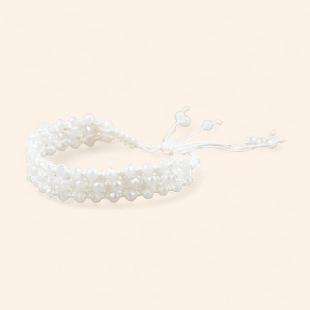 Bracelet Macramé Fait Main avec Perles Cristal Blanches  Bracelet Jethyka