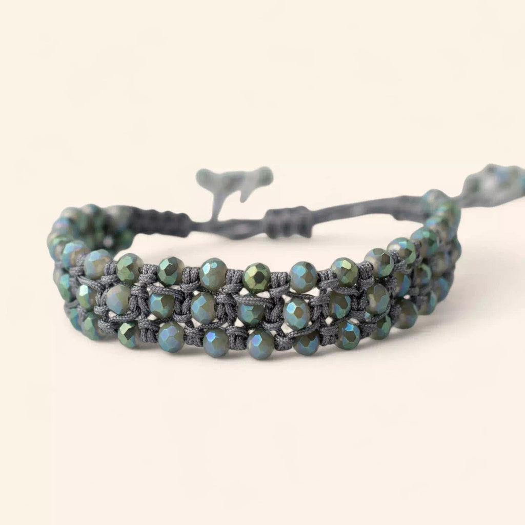 Bracelet Macramé Fait Main avec Perles Cristal Grises  Bracelet Jethyka