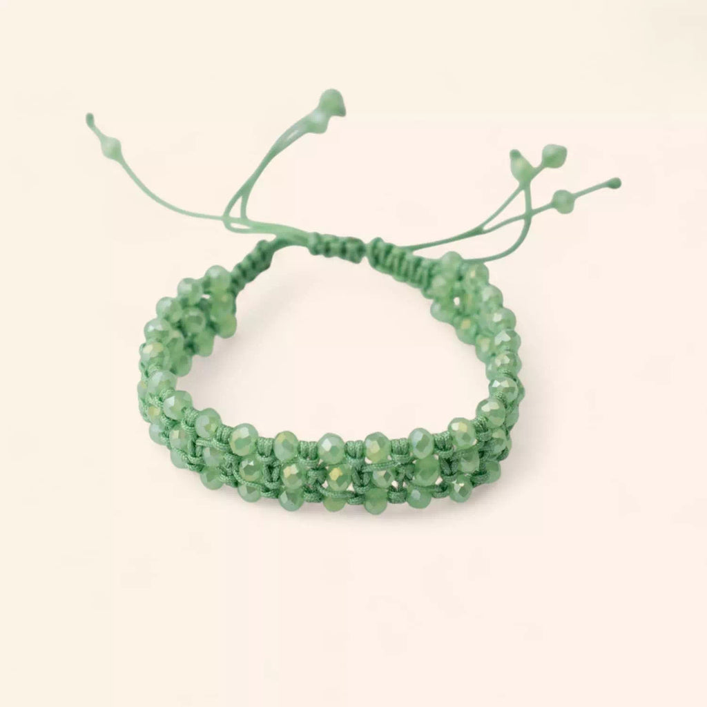Bracelet Macramé Fait Main avec Perles Cristal Vert Pastel  Bracelet Jethyka
