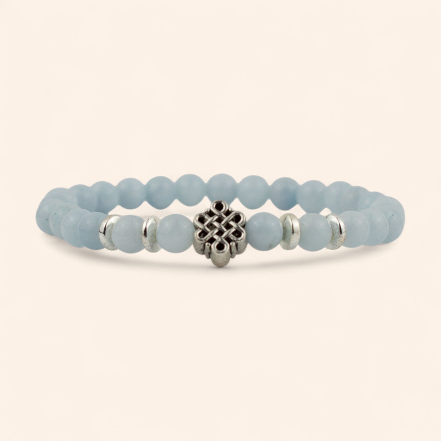 Bracelet en Pierres Naturelles Aigue-Marine et Nœud Celtique  Bracelet Jethyka