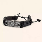 Bracelet Homme en Cuir Noir et Plaque Argentée avec Tortue  Bracelet Jethyka