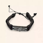 Bracelet Homme en Cuir Noir et Plaque Argentée avec Tortue  Bracelet Jethyka