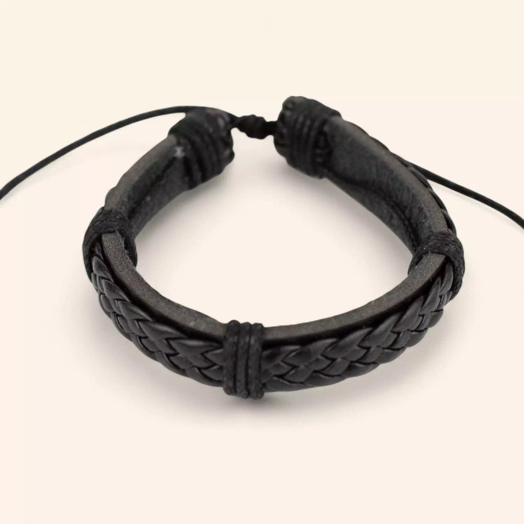 Bracelet homme en Cuir noir tressé  Bracelet Jethyka