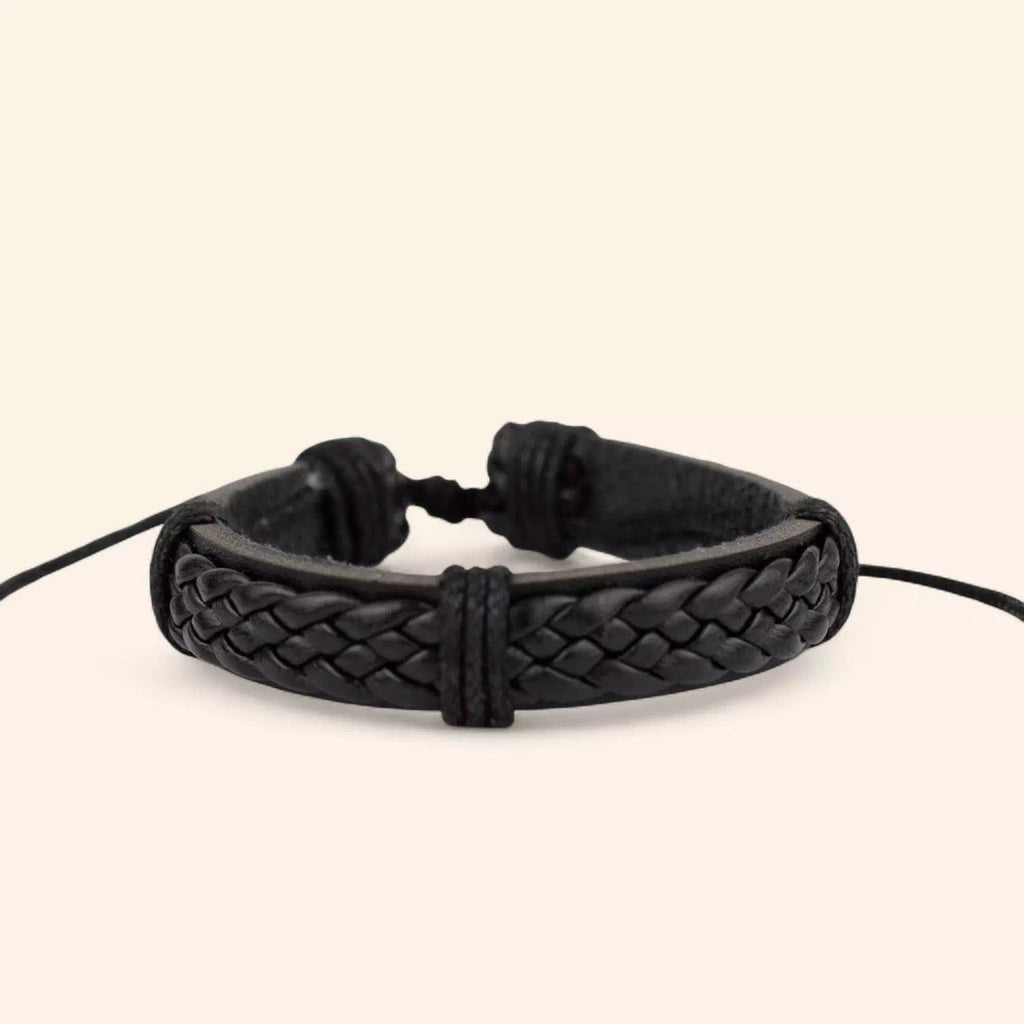 Bracelet homme en Cuir noir tressé  Bracelet Jethyka