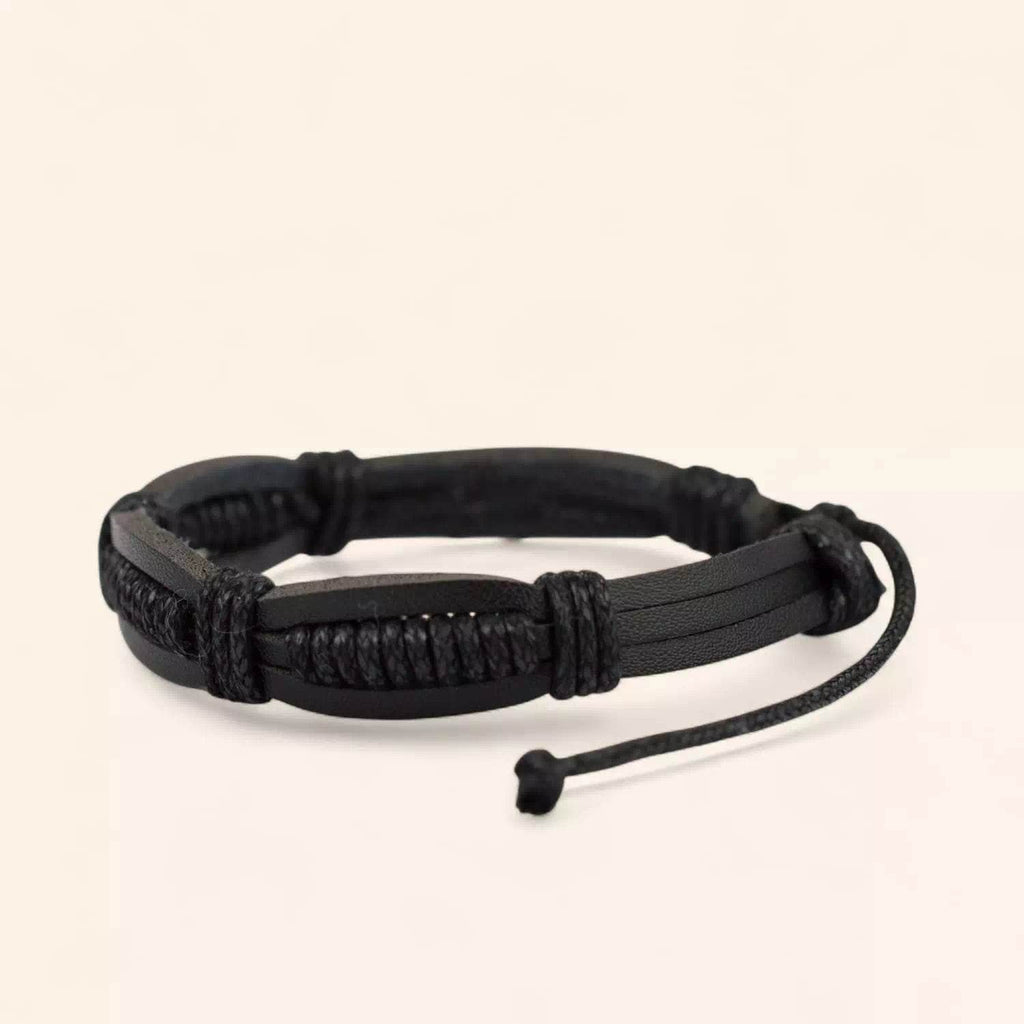 Bracelet Homme en Cuir noir  Bracelet Jethyka