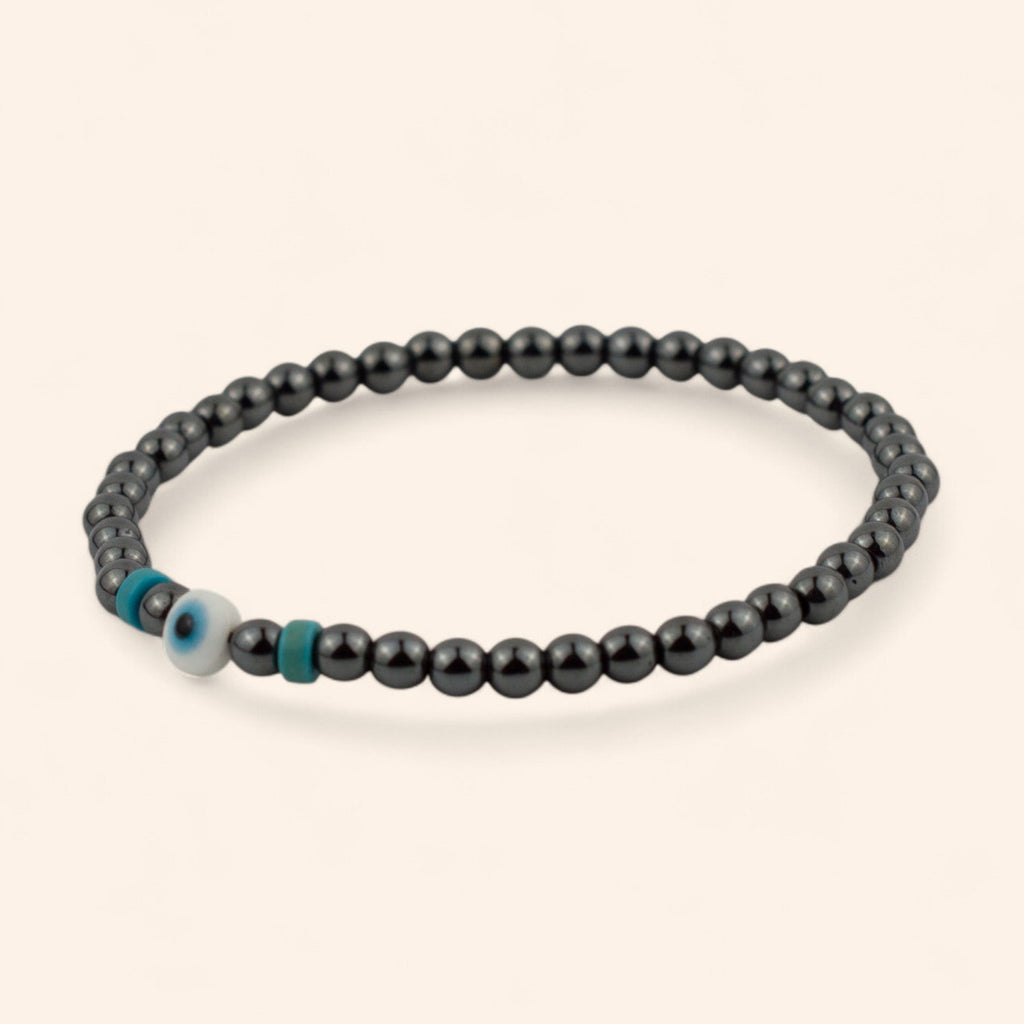 Bracelet Pierres Naturelles Hématite et Perle Œil Protecteur  Bracelet Jethyka