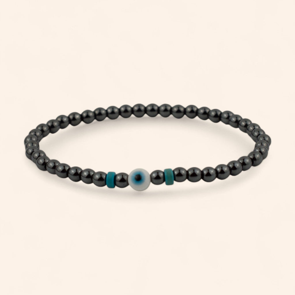 Bracelet Pierres Naturelles Hématite et Perle Œil Protecteur  Bracelet Jethyka