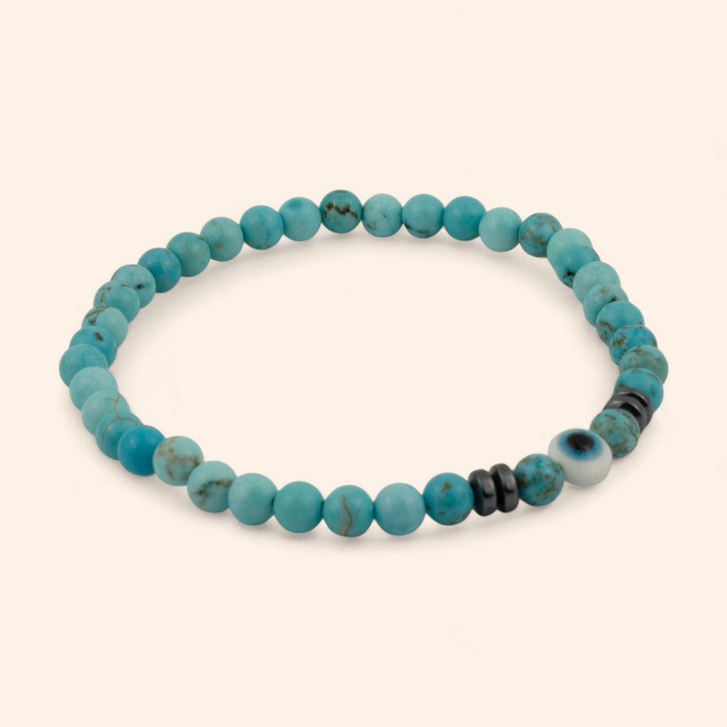 Bracelet pierres naturelles Turquoises et Œil protecteur - Jethyka