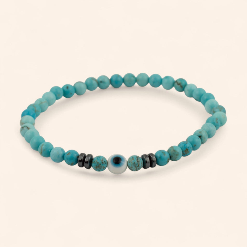 Bracelet pierres naturelles Turquoises et Œil protecteur - Jethyka