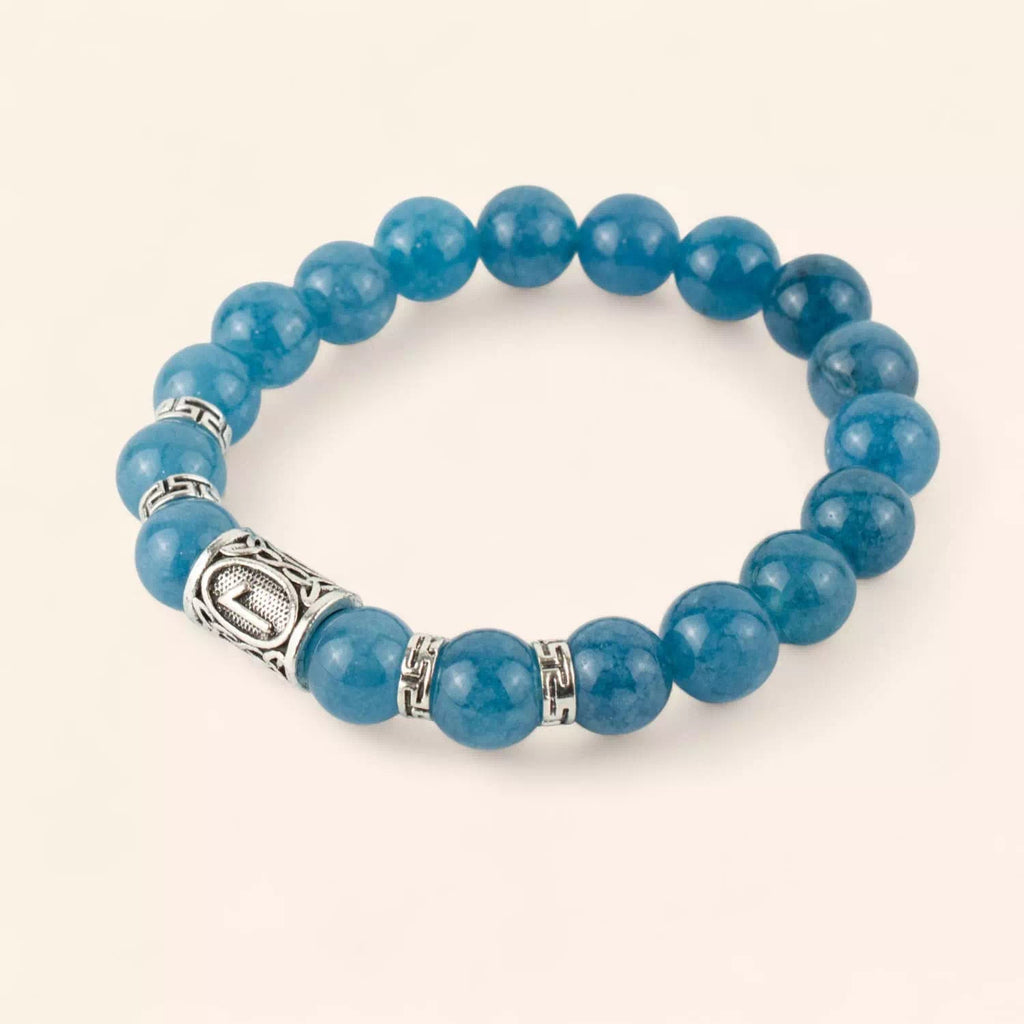 Bracelet en pierres naturelles Calcédoine et perle Rune Viking en métal argenté  Bracelet Jethyka