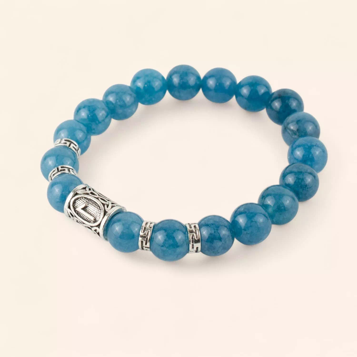 Bracelet en pierres naturelles Calcédoine et perle Rune Viking en métal argenté  Bracelet Jethyka