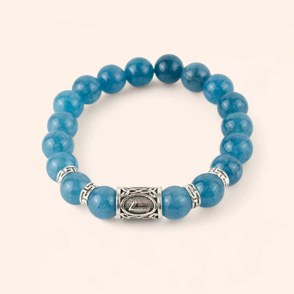 Bracelet en pierres naturelles Calcédoine et perle Rune Viking en métal argenté  Bracelet Jethyka