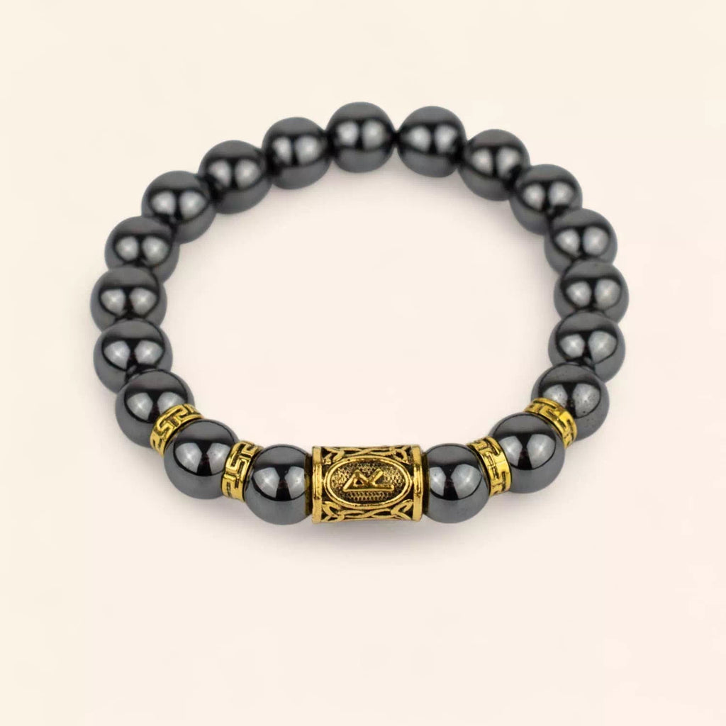 Bracelet en Pierres Naturelles Hématite et Perle Rune Viking Dorée  Bracelet Jethyka