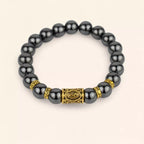 Bracelet en Pierres Naturelles Hématite et Perle Rune Viking Dorée  Bracelet Jethyka