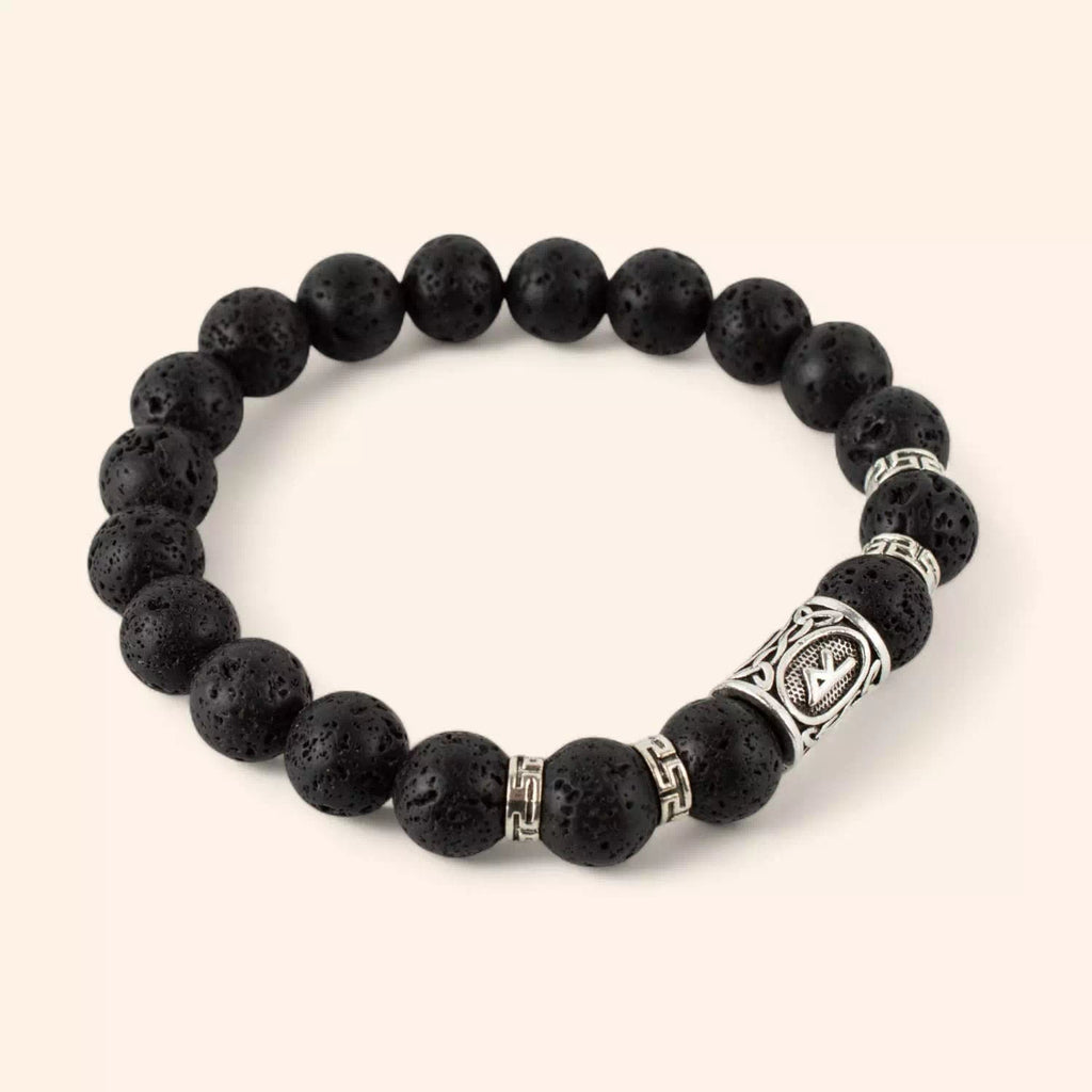 Bracelet en Pierres de Lave et Perle Rune Viking  Bracelet Jethyka