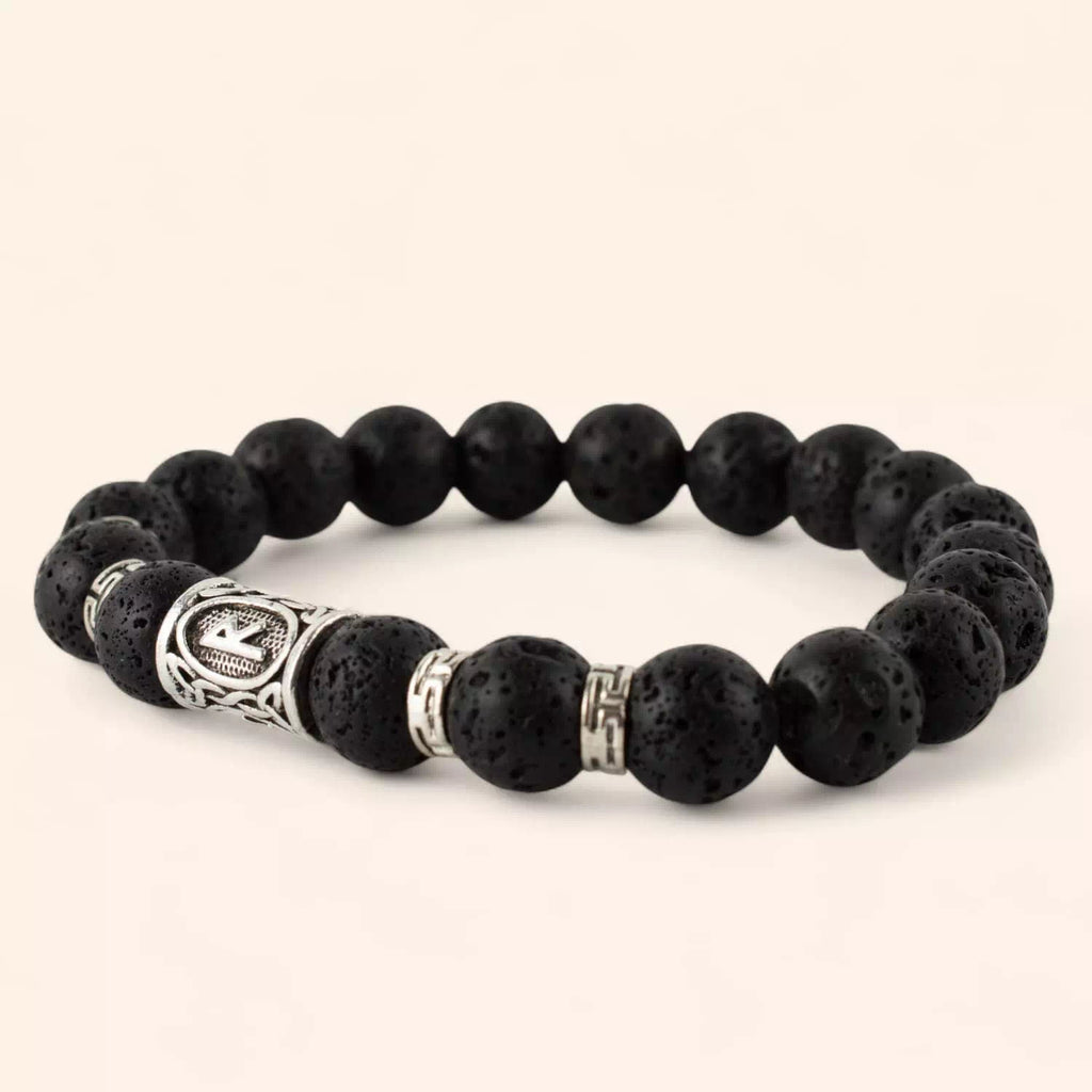 Bracelet en Pierres de Lave et Perle Rune Viking  Bracelet Jethyka