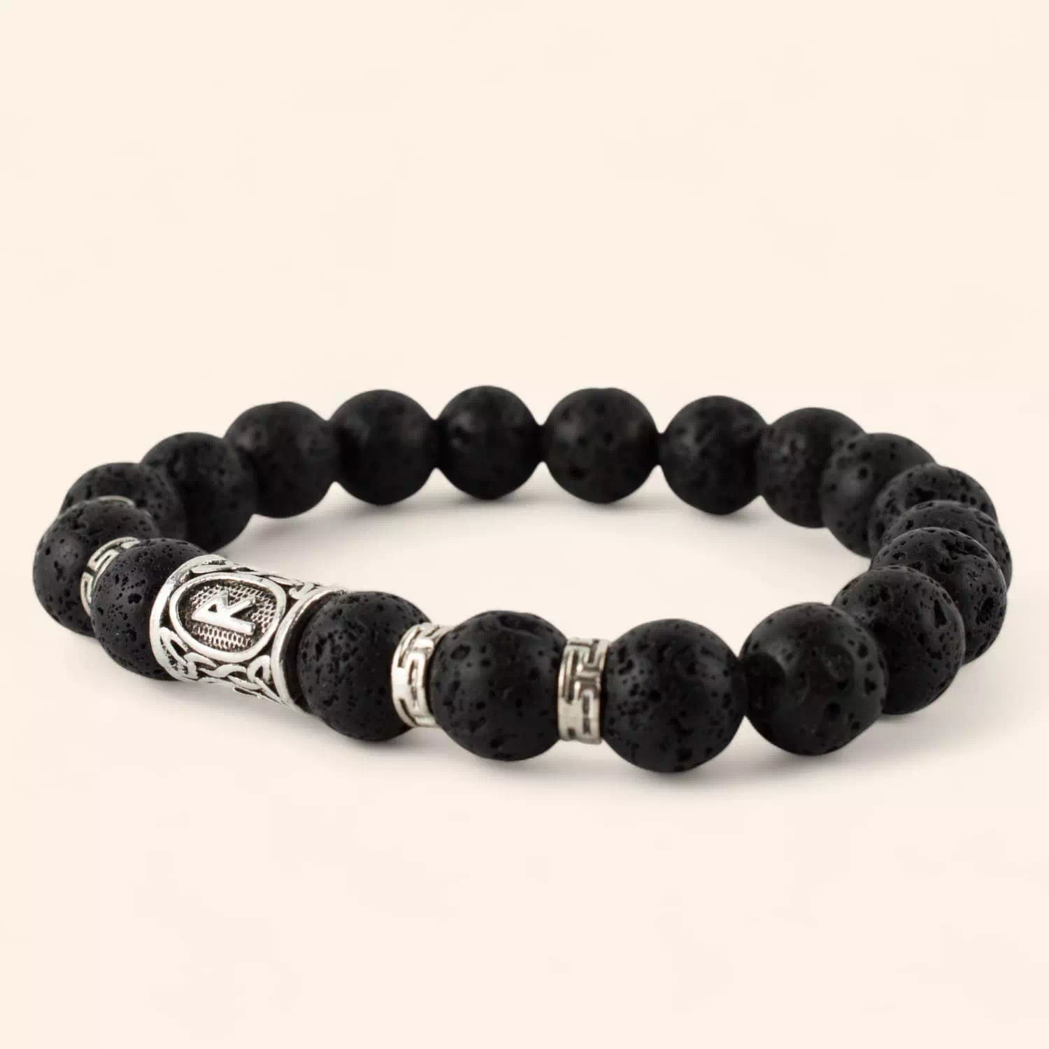 Bracelet en Pierres de Lave et Perle Rune Viking  Bracelet Jethyka