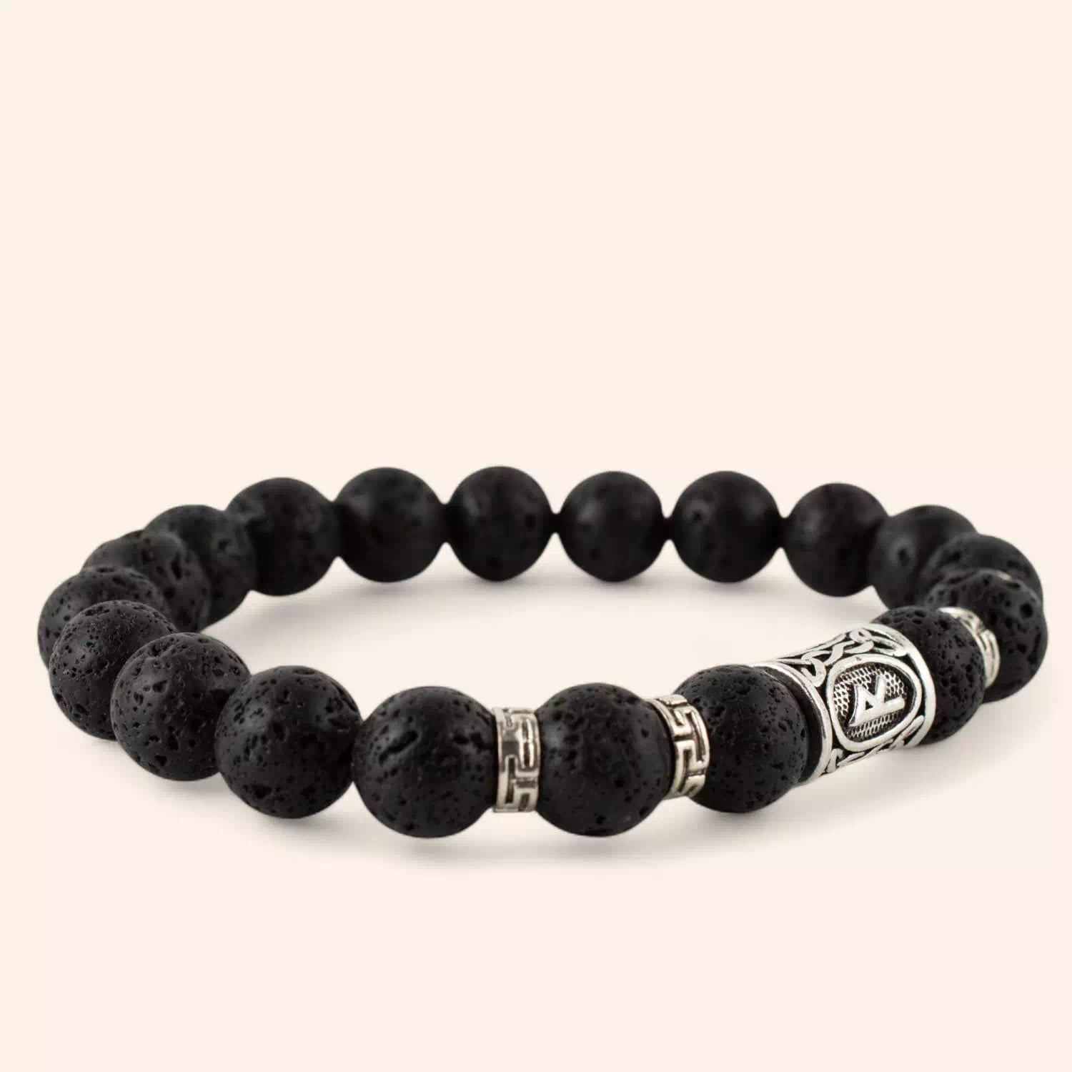 Bracelet en Pierres de Lave et Perle Rune Viking  Bracelet Jethyka