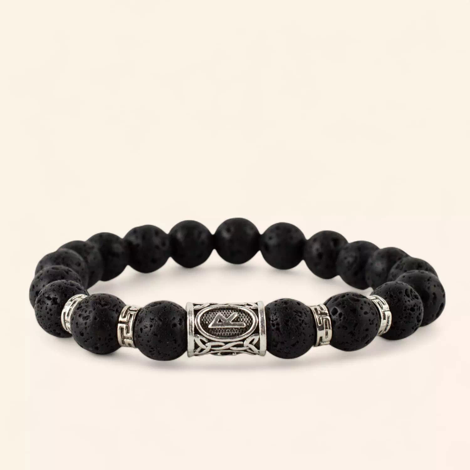 Bracelet en Pierres de Lave et Perle Rune Viking  Bracelet Jethyka