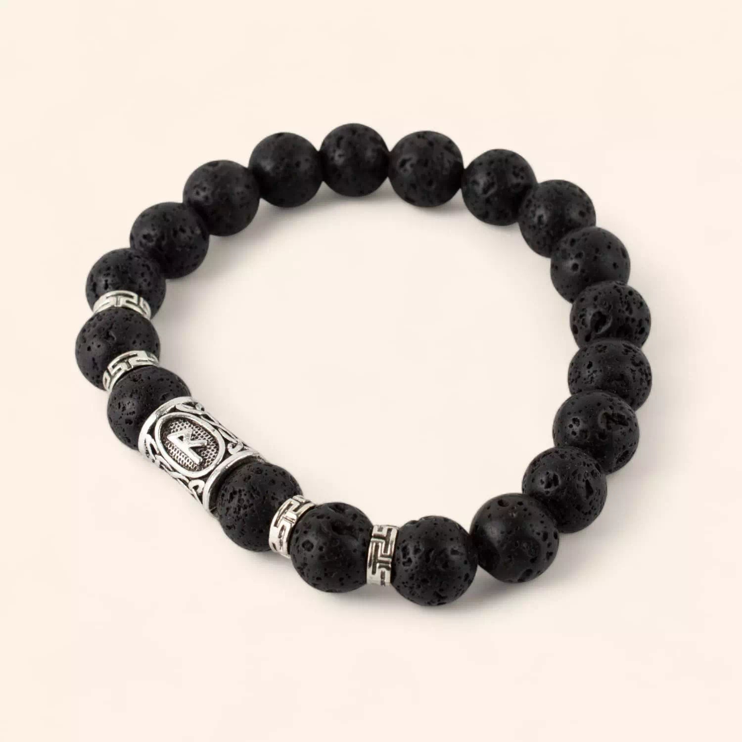 Bracelet en Pierres de Lave et Perle Rune Viking  Bracelet Jethyka